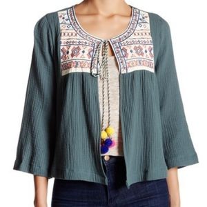 Flying Tomato Lightweight Embroidered Soft Jacket/Open Front Cardigan